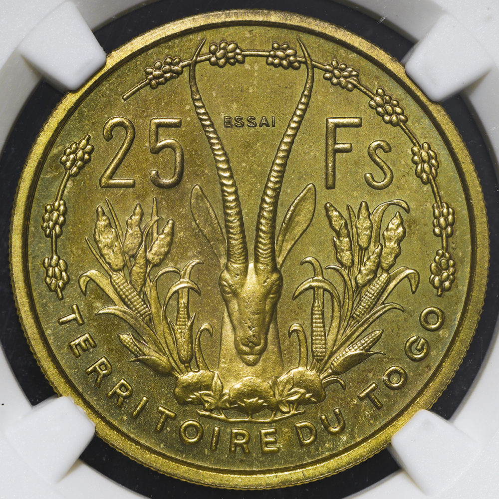 フランス領トーゴ 25フラン（1956年：見本打ち）NGC MS67